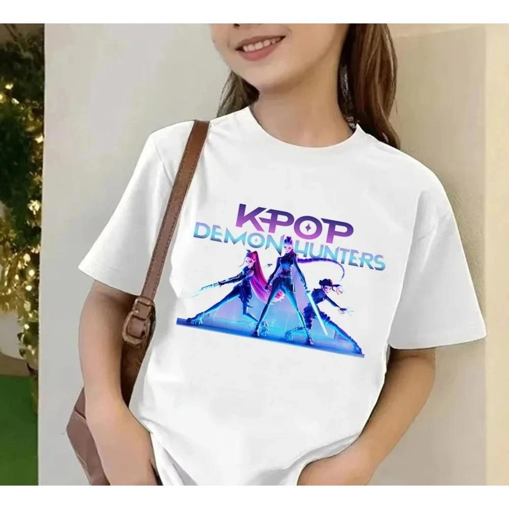 2025 Фильм KPop Охотники на демонов Футболка Летняя с коротким рукавом Футболка для детей Повседневная Свободная Девочка Мальчик Графический Принт Топы