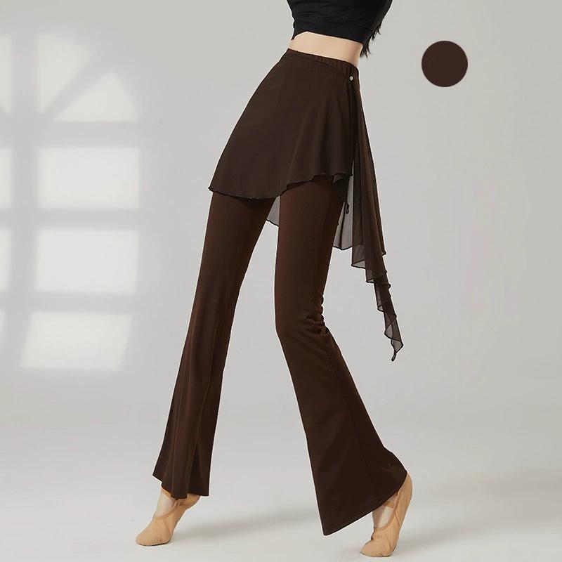 Современные танцевальные брюки женские длинные с легким клешем латинские брюки сетчатая юбка-обертка классический костюм для тренировок сценическая одежда для линейных танцев женская