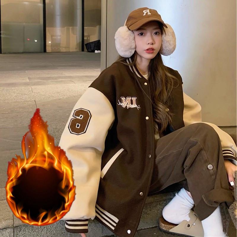 Женская зимняя модная корейская бейсбольная куртка из бархата с вышивкой