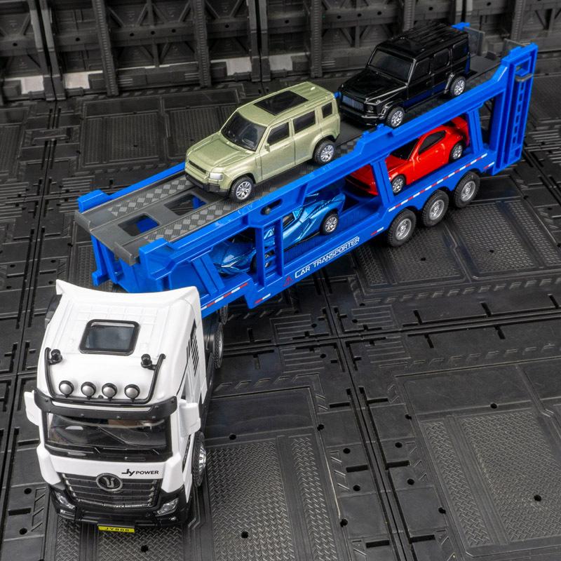 Моделирование Инженерное дорожное двухэтажное транспортное средство Грузовик Модель легкового автомобиля Прицеп с 4 автомобилями