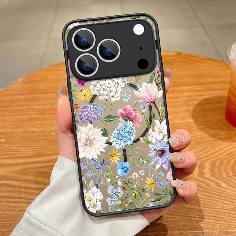 Для iPhone 17 Pro Max Чехол Винтажный Цветочный Узор Магнитный Для Magsafe Тонкий Матовый Чехол Для iPhone 16 Pro Max 15 14 13 16E Air