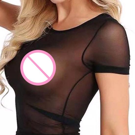 Женский укороченный топ с прозрачной тонкой сеткой, круглым вырезом, короткими рукавами, сексуальная одежда