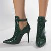 Liyke сексуальные зеленые туфли со змеиным принтом из кожи с острым носком для вечеринок и стриптиза на каблуках, ботильоны для женщин с пряжкой на ремне, весна-осень, туфли-лодочки