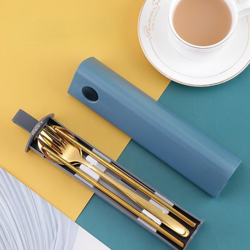 Ложка из нержавеющей стали 304, вилка, палочки для еды, набор столовых приборов, портативный набор посуды, посуда для обеда с коробкой, дорожные кухонные аксессуары