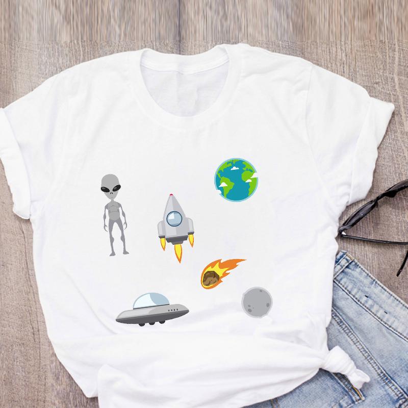 Women Graphic Cartoon Alien Color Ladies Summer Print T Shirt Shirt Tops Lady Clothes Womens