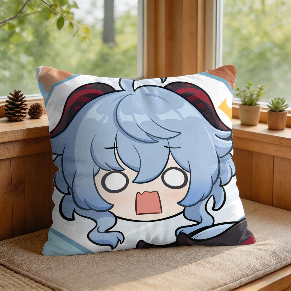 Ganyu Cute Genshin Impact Cushion Cover Square Short Plush Pillow Case Living Room Sofa Home Decor Funda X