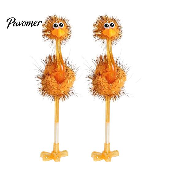 Fun Prizes for Classroom Cartoon Ostrich Plastic Ballpoint Pens, Funny Freestanding Pen, 0.5mm Pen Tip, Creative Office Desk Toys Furry Writing