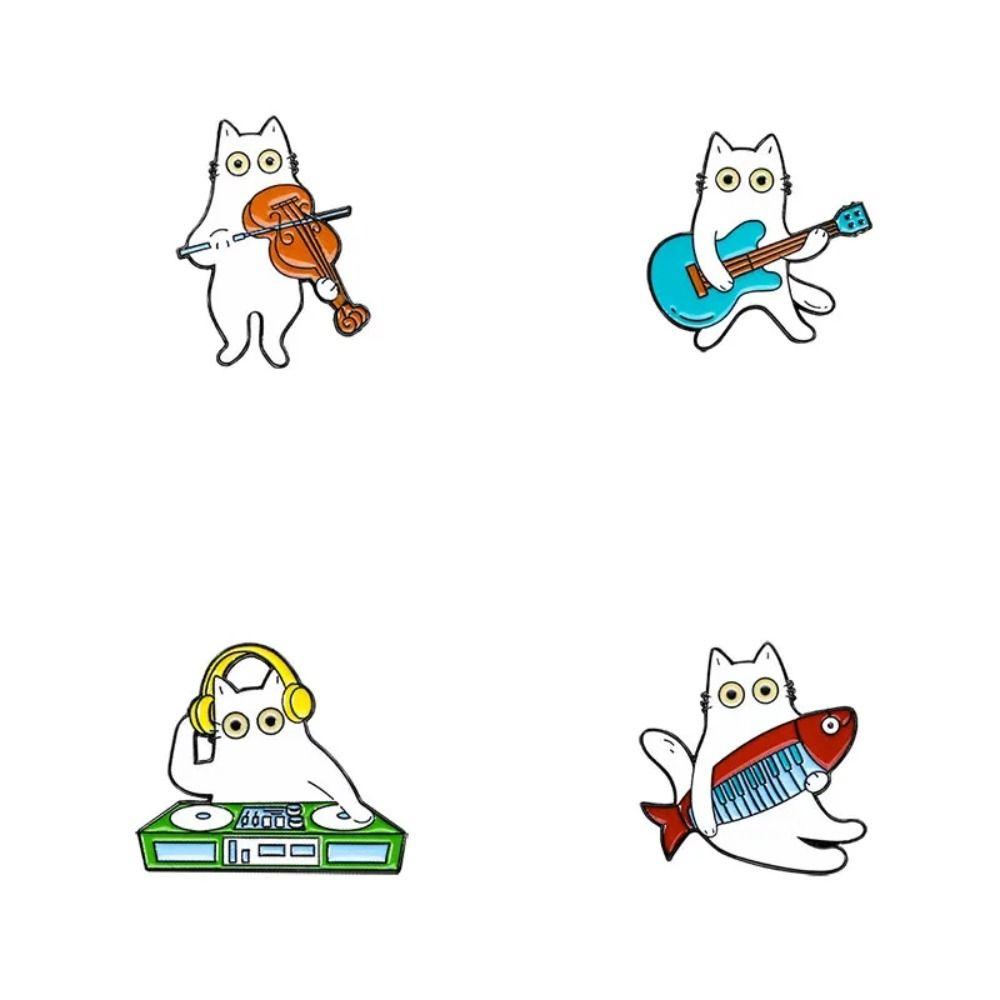 Guitar Cat-shape Brooch Accordion Animal Theme Metal Pin Temperament Women Suit Lapel Pins  Women