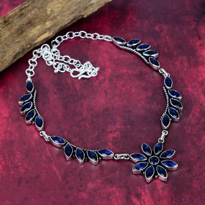 Ожерелье из цельного стерлингового серебра 925 пробы с синим сапфиром, Ювелирные изделия ручной работы с драгоценными камнями, Подарки для жены, Совершенно новое ожерелье