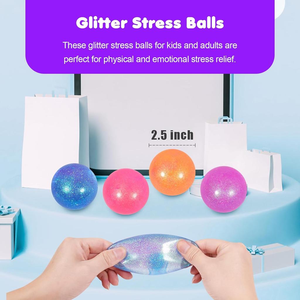 3pcs Sugar Ball,2.5" Slow Rise Squishy Stress Relief Balls Stretch Clear Glitter Malt Syrup Filled Moldable Relaxing Sensory Fidget Stress Toy for