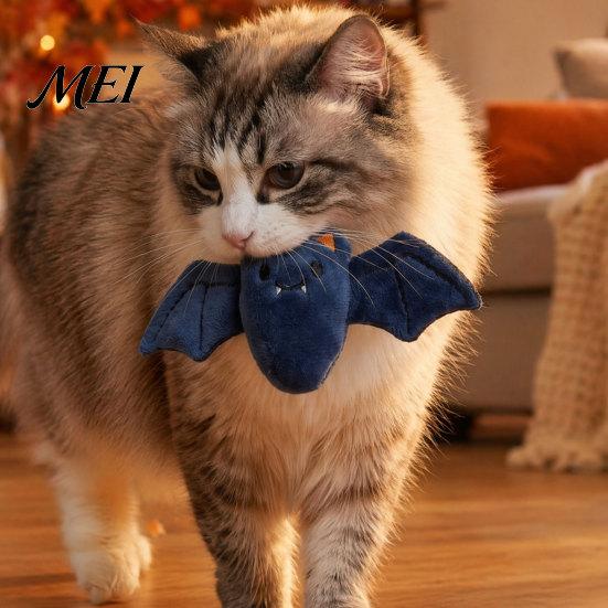 Plush Halloween Pet Toy Theme Cat Toy, Soft Ghost Bat Pumpkin Cute Bite-resistant Stuffed Chew for Indoor Cats Boredom Relief Holiday Photography