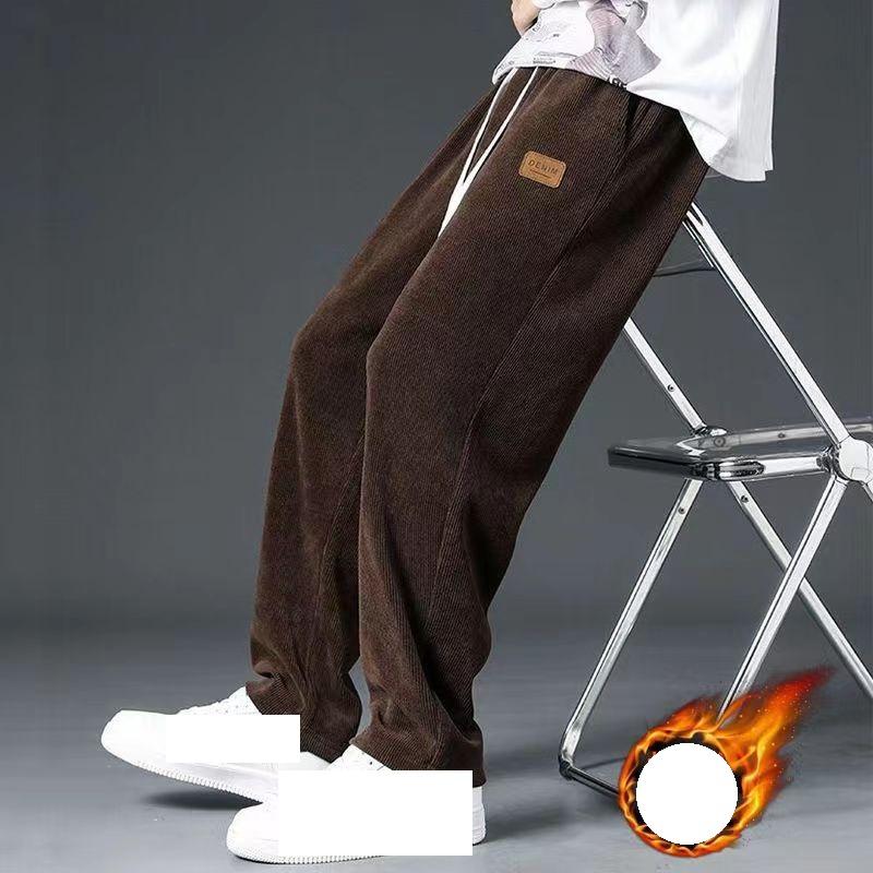 Winter Thick Warm Corduroy Sweatpants Men Fleece Liner Drawstring Straight Loose Track Pants Male Casual Fleece Thermal Trousers