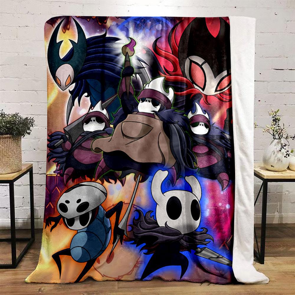 Stylized Hollow Knight characters with vibrant colors and dynamic poses. for all seasons blanket lunch break throw gift