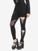 Rosegal Gothic Skulls Mesh PU Strap Buckle Grommet Cutout Skinny Pants
