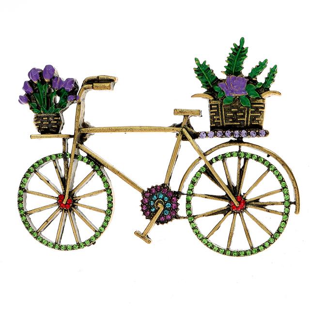 New Rhinestone Bicycle Brooch Fashion Summer Bike Pin Enamel Jewelry 2 Colors Available High Quality