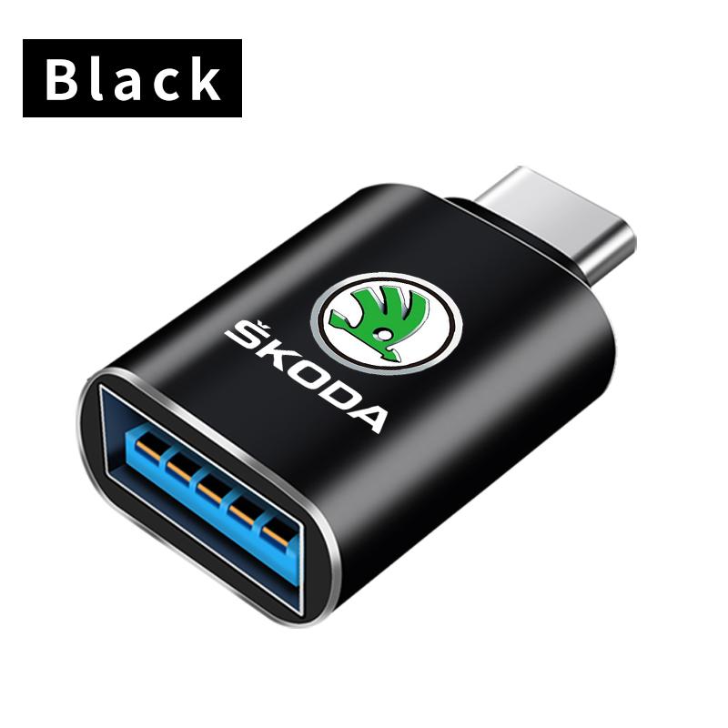 TTJJ2 Type C To USB Port Converter Charging Cable Adapter For Skoda Octavia Superb Rapid Kodiaq Karoq Fabia Kamiq Enyaq Vision RS Y