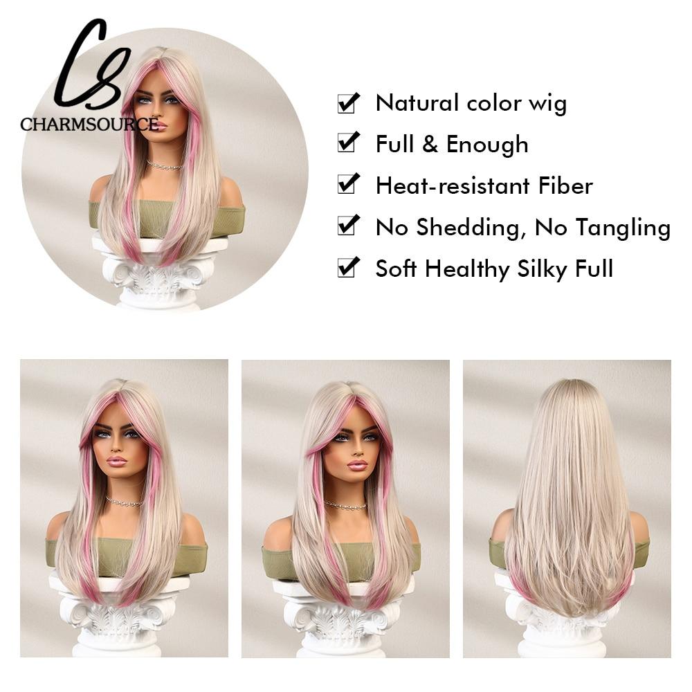 Смешанный светло-русый и розовый парик, длинные волнистые парики с челкой для женщин, синтетический парик, косплей, повседневные термостойкие волосы
