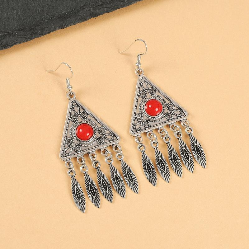 Vintage Miao Silver Fringed Earrings with Turquoise Long Indian Bohemian Earrings Exotic Earrings