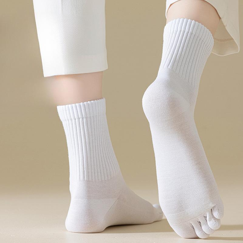 Женские весенние носки с пятью пальцами, однотонные влагопоглощающие хлопковые носки средней длины, бесшовно сшитые, не скатывающиеся, с разделением пальцев