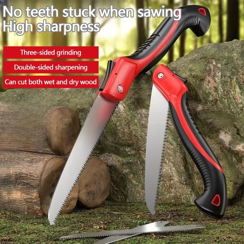 1 Portable Folding Hand Saw for Gardens and Outdoor Use - Ergonomic Alloy Steel Blade, Double-Edged