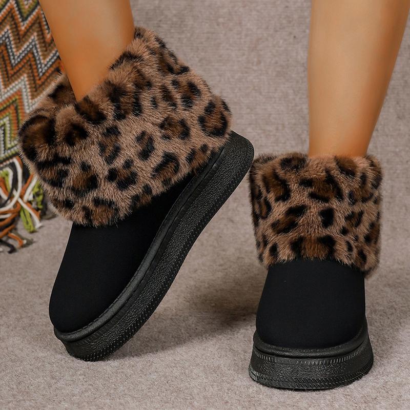 Модные зимние сапоги из искусственного меха для женщин, ботильоны на толстой подошве, модные леопардовые утолщенные пушистые туфли 2024 года, зимние теплые замшевые короткие сапоги