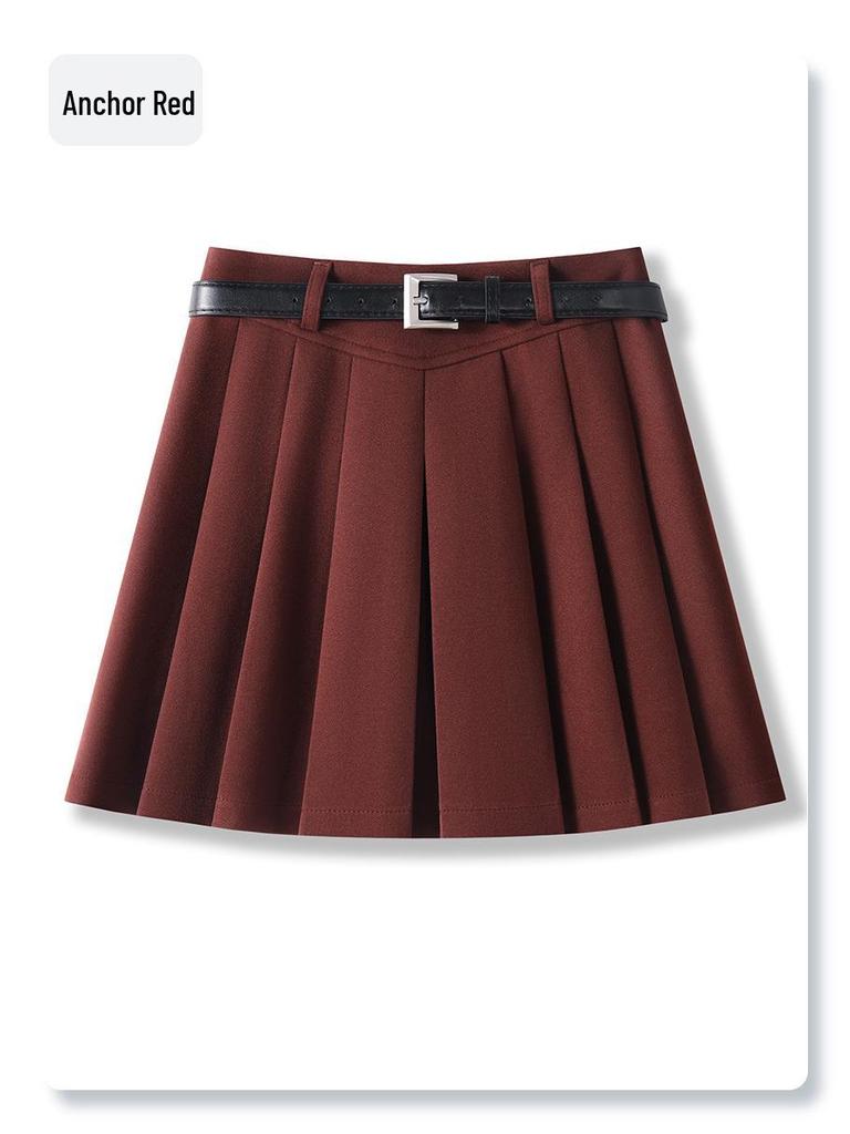 Женская юбка миди А-силуэта цвета хаки с высокой посадкой и плиссировкой - Коллекция Осень/Зима 2024