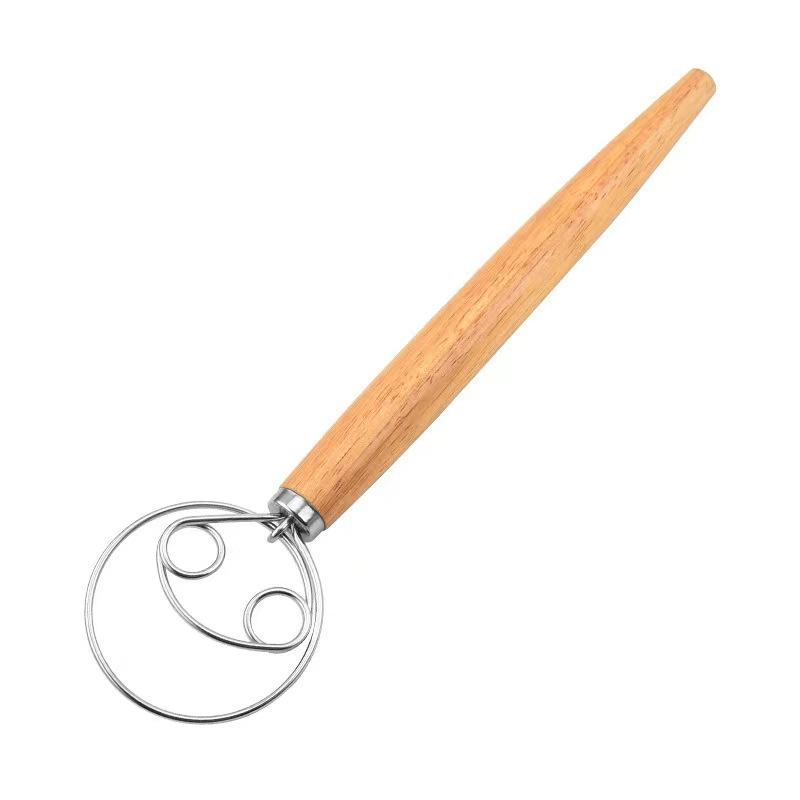 Danish Dough Whisk Stainless Steel Dutch Style Bread Hand Mixer Wooden Handle Kitchen Baking Tools Pastry Blender