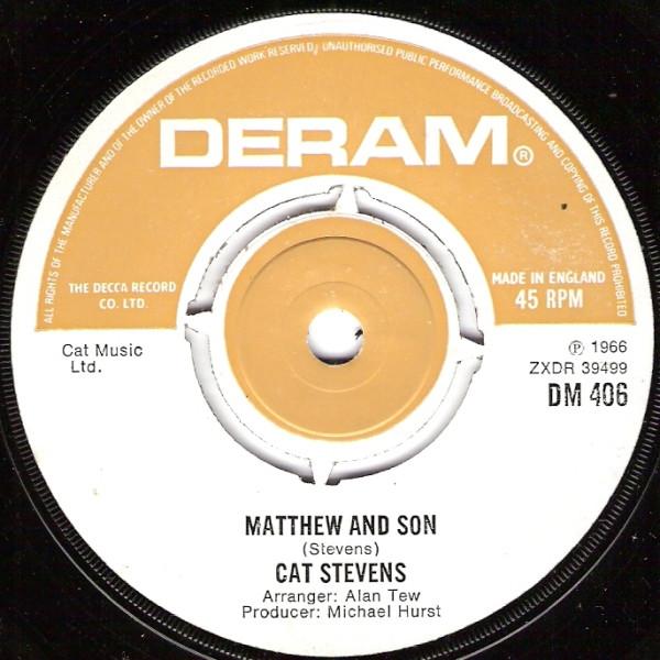 7-дюймовая пластинка CAT STEVENS - Matthew And Son / I Love My Dog DM406 Deram 1973 UK Поп Б/У