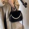 Hairy Handbag Pearl Chain Plush Small Square Bag For Women Fashion Elegant Shoulder Crossbody Bag Autumn Winter Versatile Totes