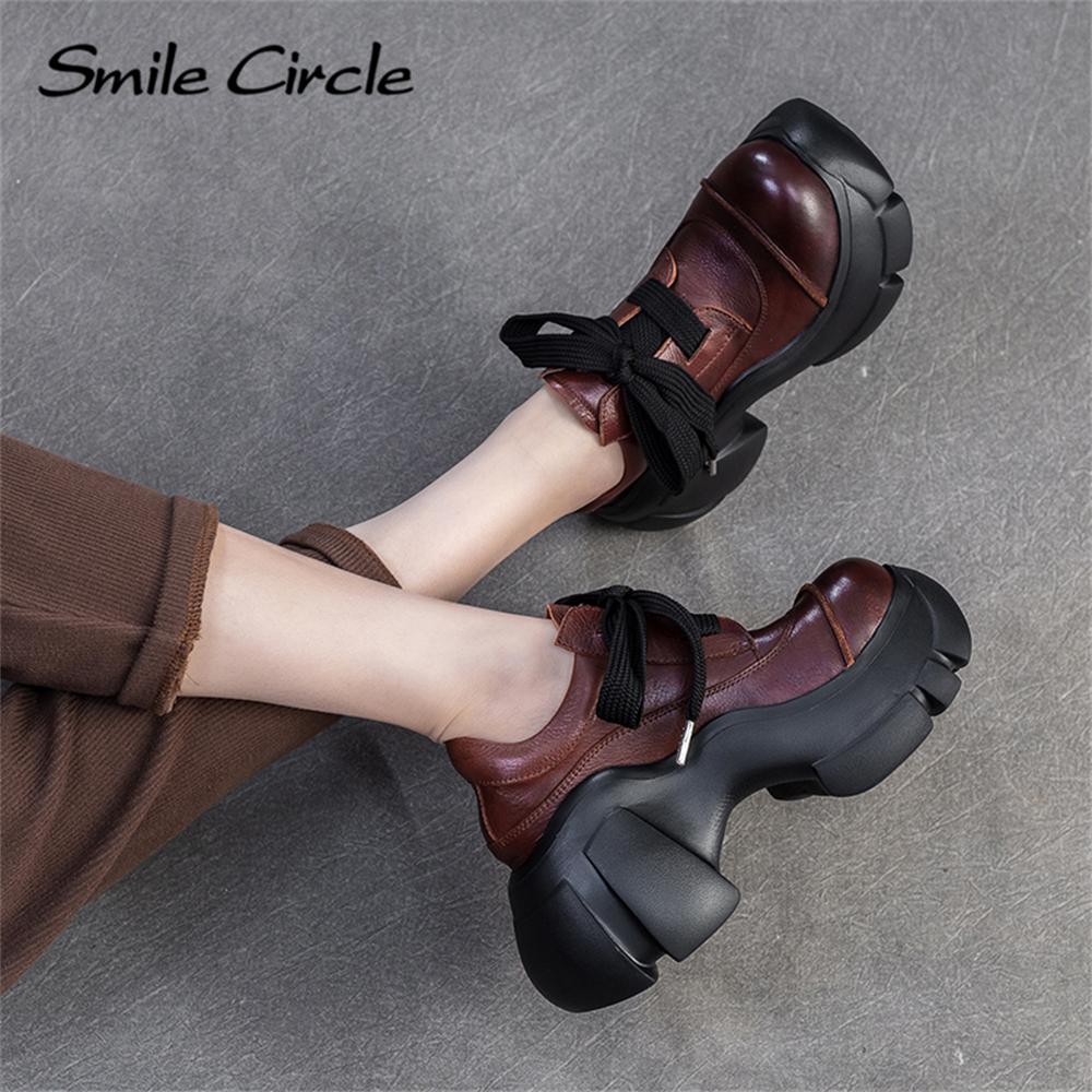 Женская повседневная обувь из натуральной кожи с круглым носком, увеличивающая рост, обувь на толстой подошве, модная удобная обувь на плоской подошве