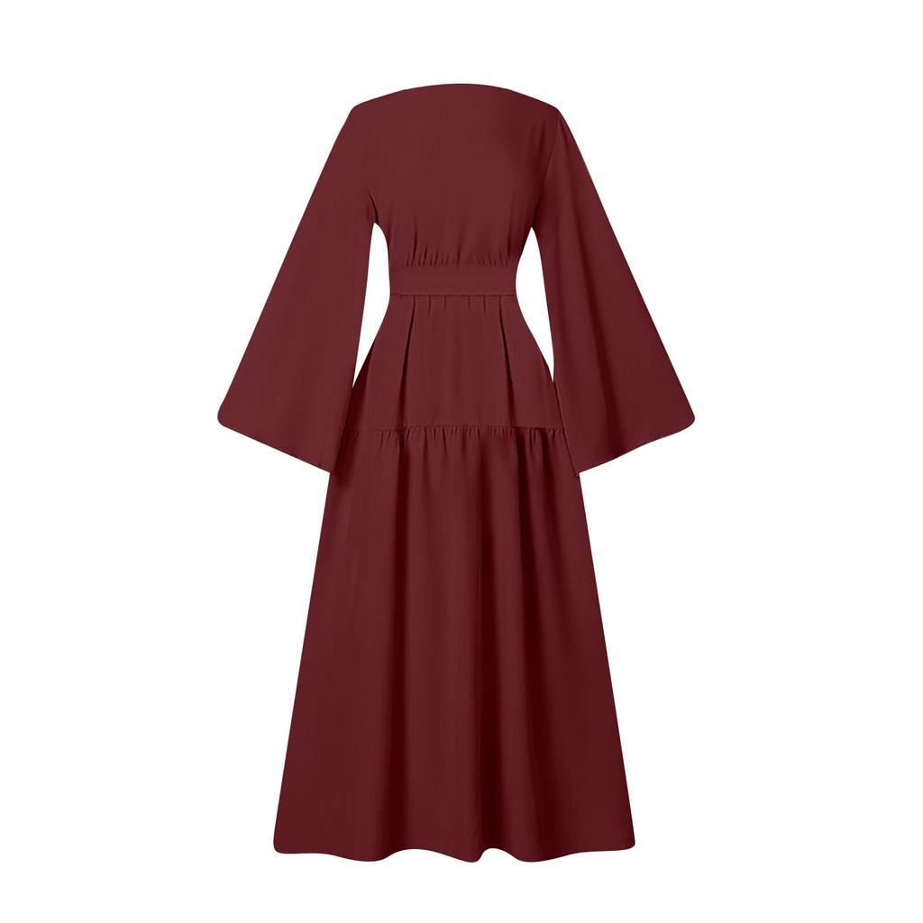 Мусульманские женские платья для отпуска с расклешенными рукавами и поясом на подоле, длинные