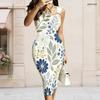 Women Plus Size Sleeveless Vest Midi Dress With Metal Ring Ornament At Left Neckline