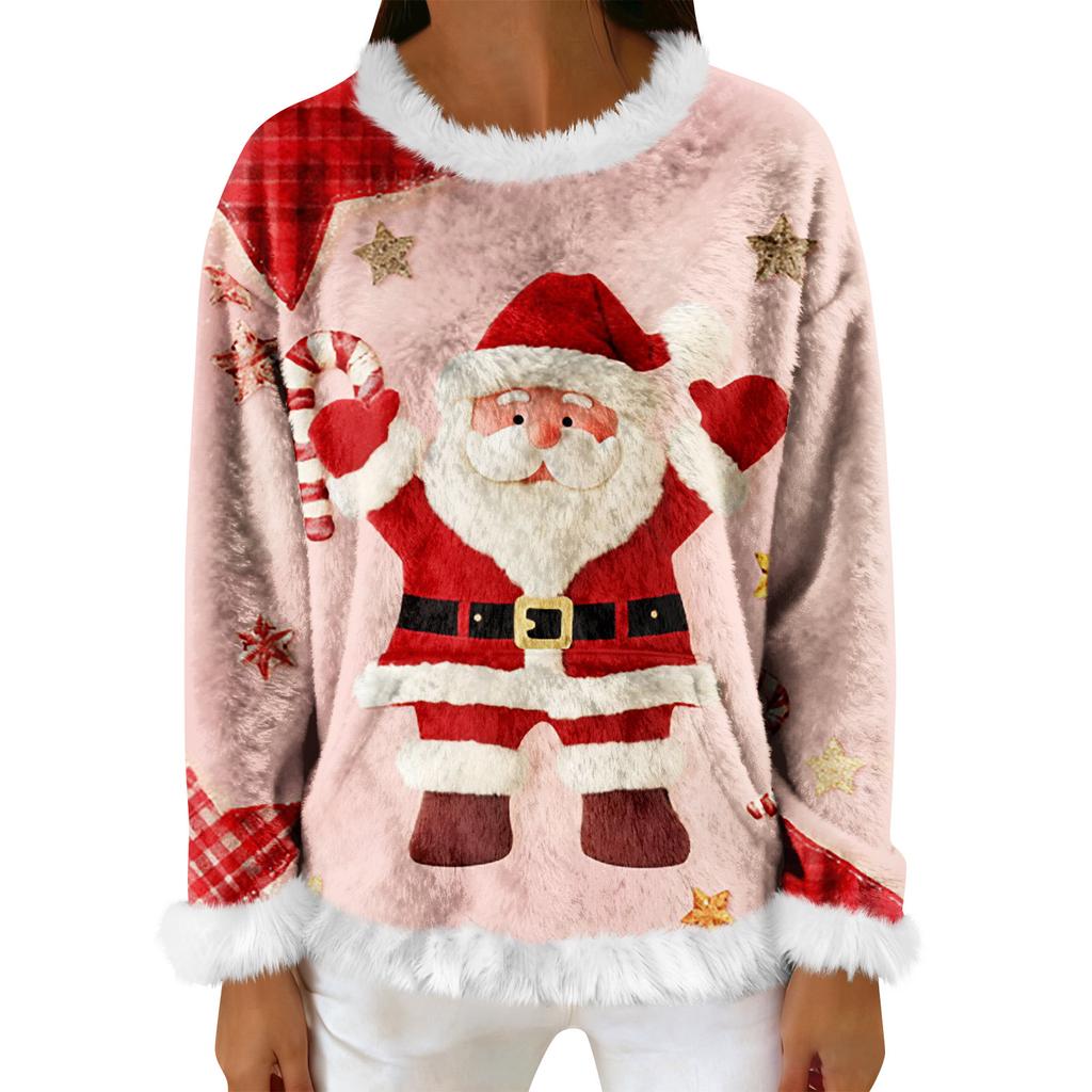 Women's Casual Fleece Sweatshirt  Long-Sleeve Round  Neck Casual Comfortable Loose-Fit Lightweight Women's Flannel Sweatshirt