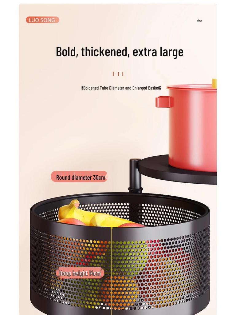 Вращающаяся многофункциональная кухонная тележка на колесах - Напольная многоярусная стойка для хранения закусок, фруктов и овощей