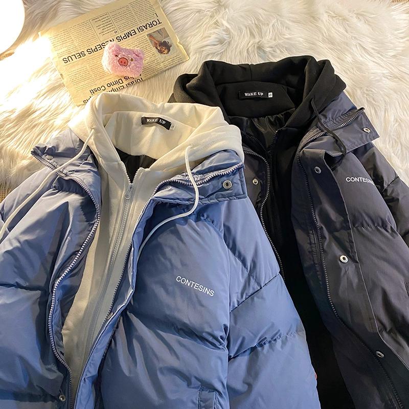 American New Trend Hooded Coat Cotton-padded Clothes Y2K Street Retro Zipper Hooded Down Jacket Parkas Winter Thick Coat