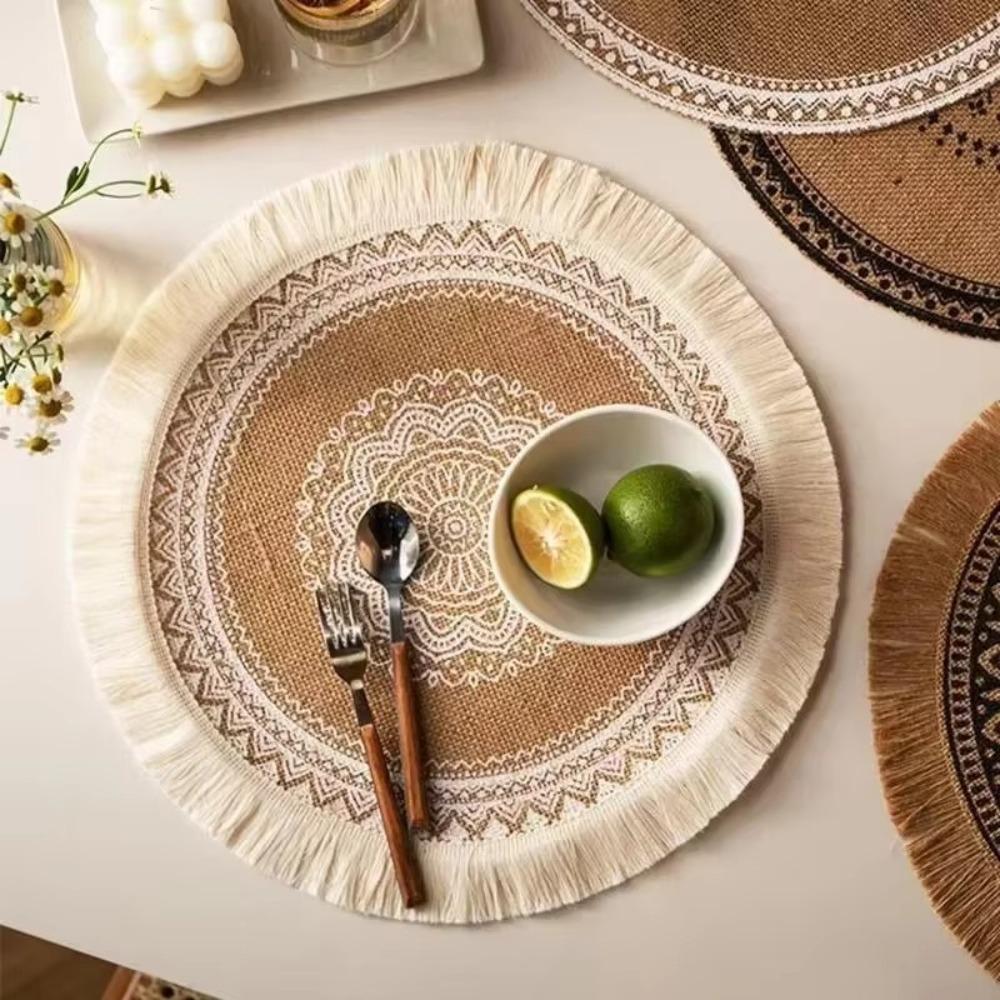 36/38cm Round Placemat Non-Slip Woven Vase Mats Vintage Cup Coaster Mat Dining Table