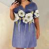Womens Plus Size Dresses V Neck Short Sleeve Summer Casual Solid Dress Tunic With Pocket