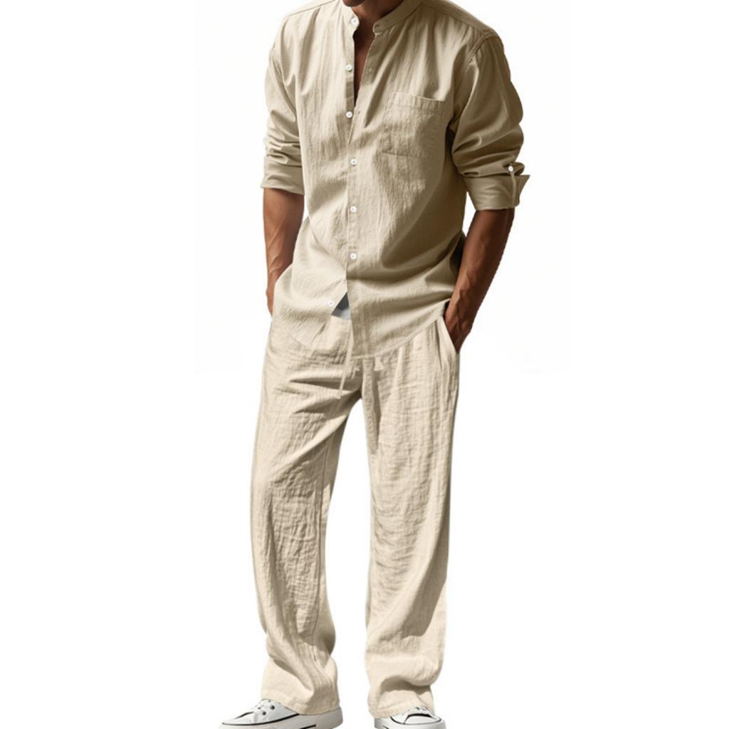 Men's Four Seasons Linen Casual Suit Loose Comfortable Breathable Long Sleeve Pants Suit