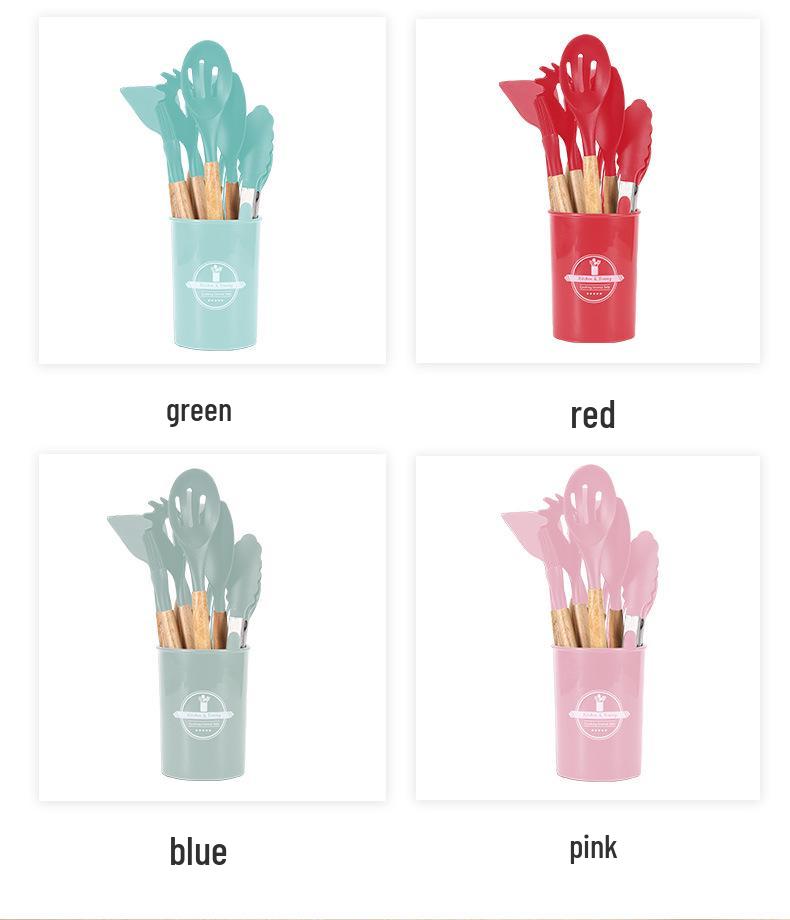 Набор из 12 предметов кухонной утвари с антипригарным силиконовым покрытием и деревянными ручками