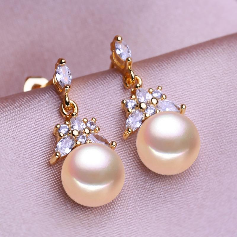 seniko Natural Freshwater Pearl Earrings Geometry Design Fashion Cubic Zirconia Leaf Earrings For Women Girl Gift