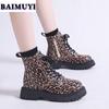 Леопардовые балетки на платформе женские ботильоны теплая обувь 2025 года трендовые дизайнерские короткие плюшевые ботинки челси повседневные прогулочные женские ботинки
