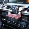 Bling Crystal Rhinestone Car Air Vent Pocket Bag Storage Box Organizer Universal Leather Car Mobile Phone Glasses Holder