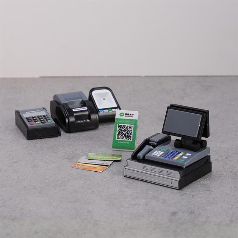 1 Set Plastic Collectible Fashion Figurines Mini Supermarket Cash Register & Pos Machine Kit Home Indoor Decor For All Room Type