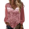 Lady Top V-neck Dressing Up Breathable Stylish Women Sequins Spring Tee Shirt Daily Clothing