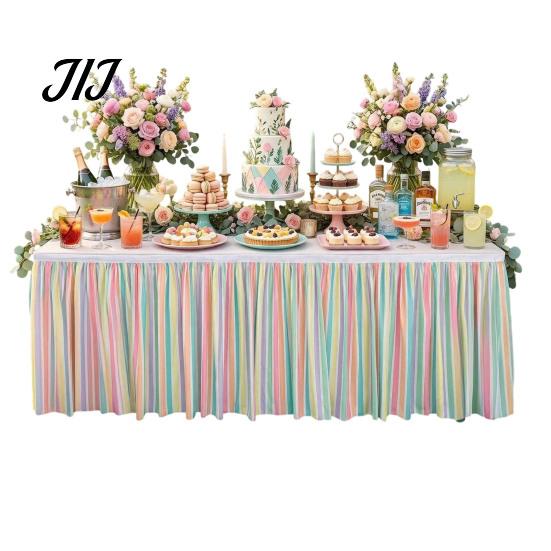 Pleated Table Skirting Pencil Pattern Skirt for Teacher Desk, Rectangle Tablecover with Hook Hospitality Loop Setup, Classroom Back to School Supplies