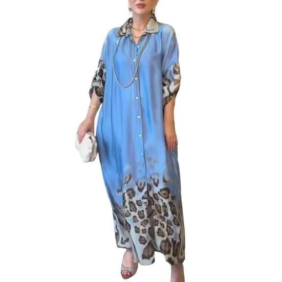 Платье макси Lady Spring с леопардовым принтом, длинными рукавами и запонкой, однобортное, винтажное, повседневное, с высокой талией