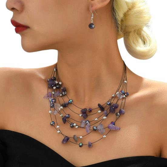 Yousheng 1 Set Women Necklace Earrings Set Multi-layered Necklace Stone Decor Bohemian Style Neck Ear Jewelry Hanging Earrings Necklace Set