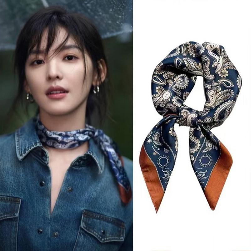 Luxury 70Cm Satin Square Silk Scarf For Women Hair Hand Neckerchief Wrist Hijab Wraps Lady Shawl Ribbon Bandana