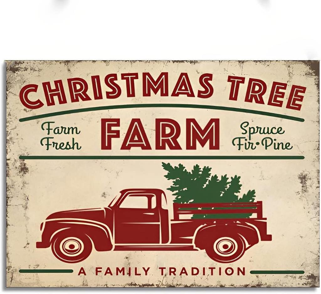 Christmas SignChristmas Tree Farm SignTraditional Plaque Vintage Style Rusty Look for Bar Home