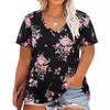 Women's Printed Short Sleeved Shirt with Side V-neck Short Sleeved Shirt for Women Plus Size